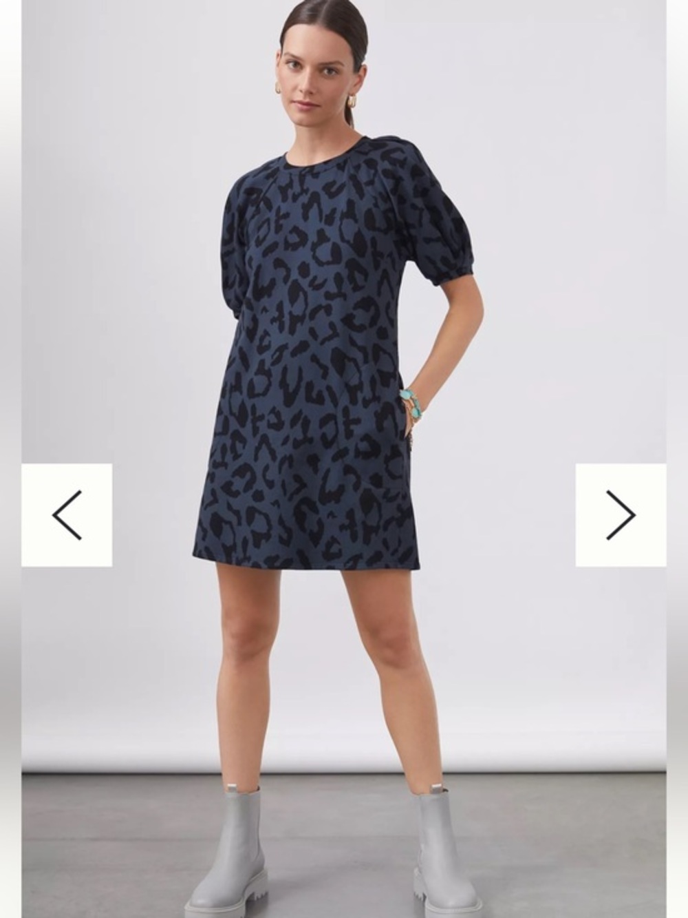 Velvet By Graham & Spencer Leopard Puff-Sleeved Tunic Dress Size Women’s Small